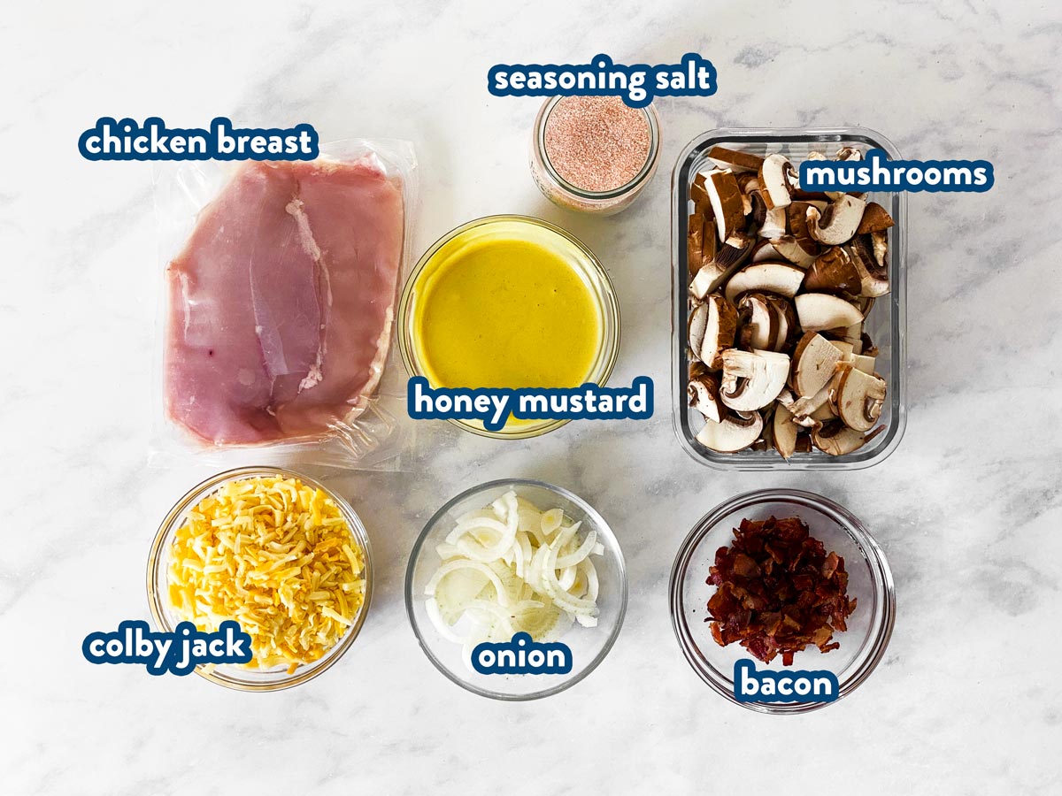 ingredients to make copycat Alice Springs chicken with text labels