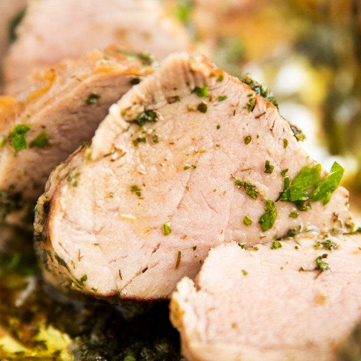 close up of sliced pork tenderloin