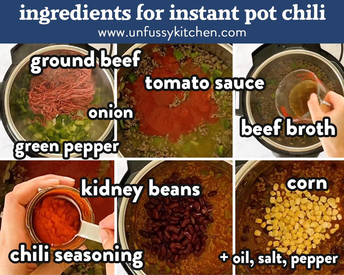 photo collage of ingredients to prepare instant pot chili
