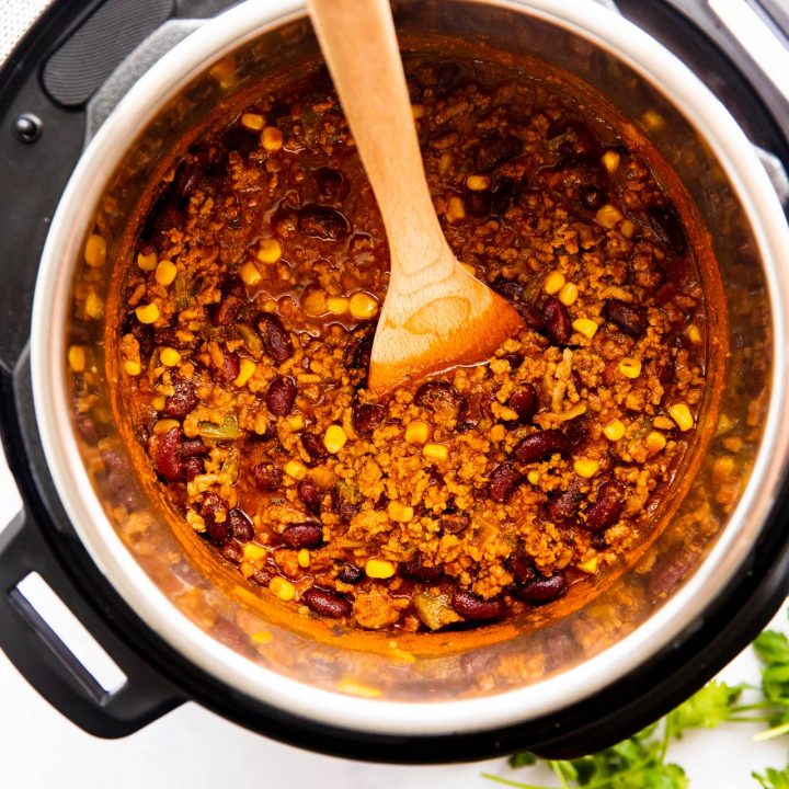 electric pressure cooker filled with beef chili