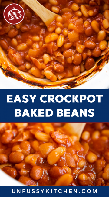 Bacon Brown Sugar Crockpot Baked Beans Recipe - Unfussy Kitchen
