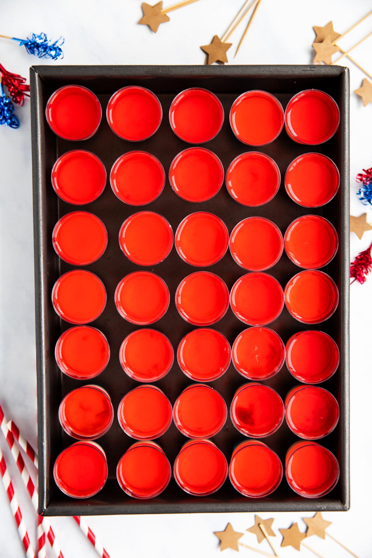 overhead view on jello shots in 9x13 inch pan