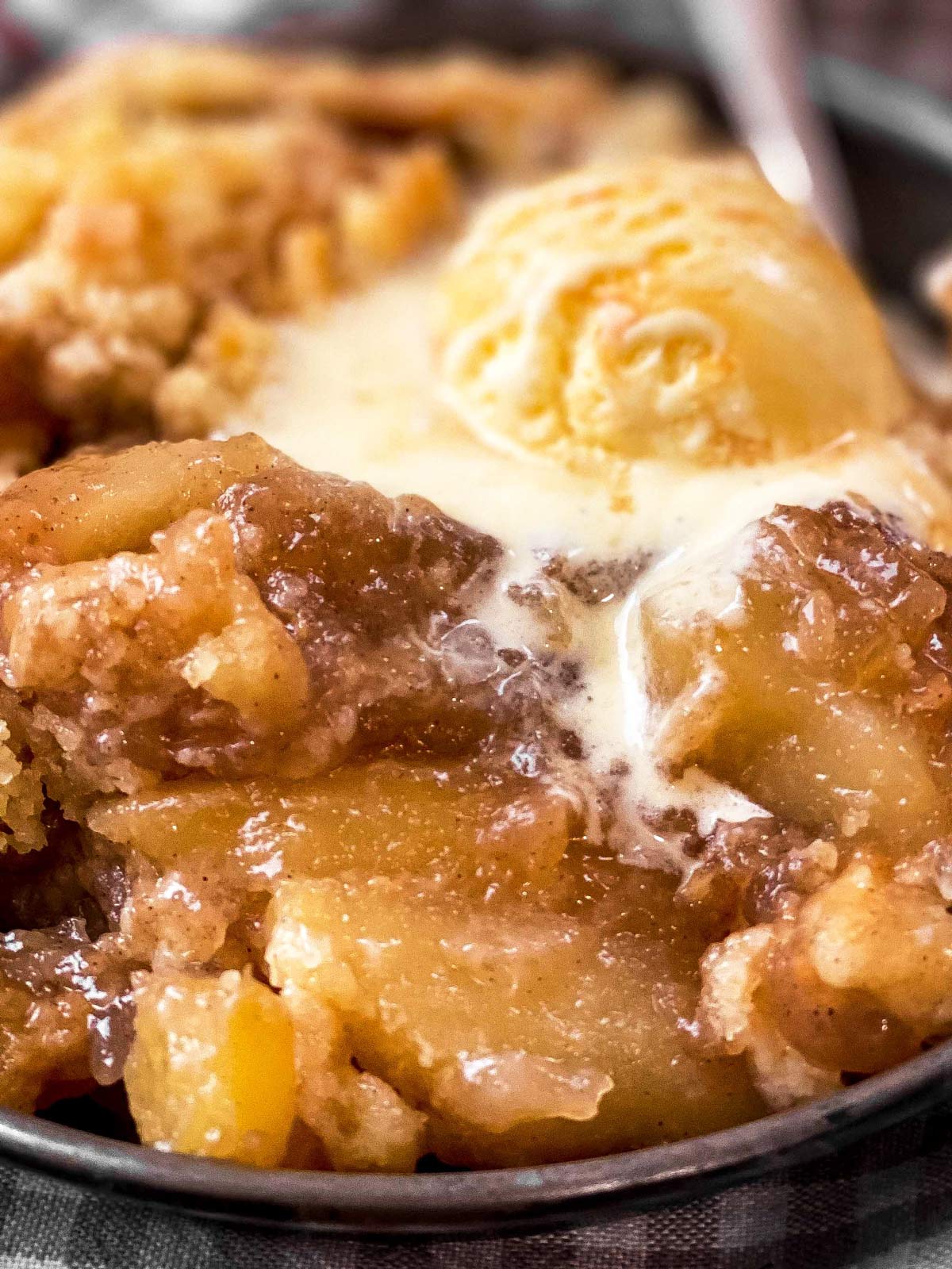 close up photo of apple dump cake