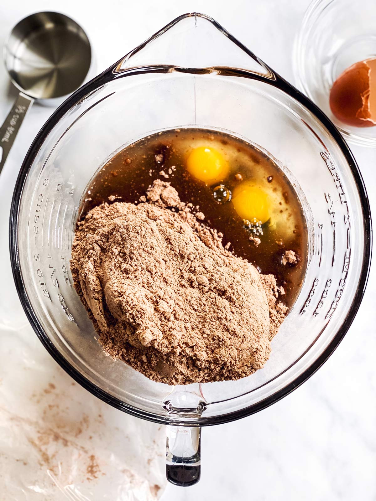 ingredients for cake mix crinkle cookies in glass bowl