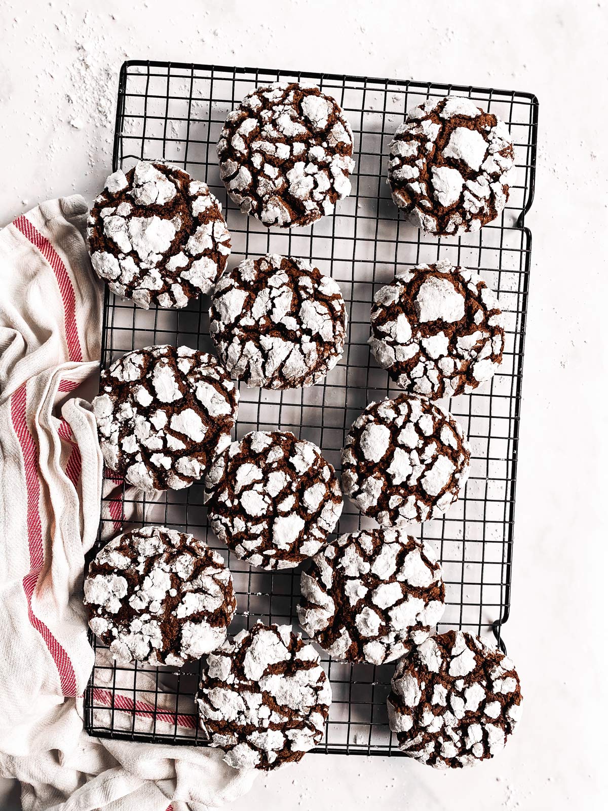 cooling rack with chocolate crinkle cookies