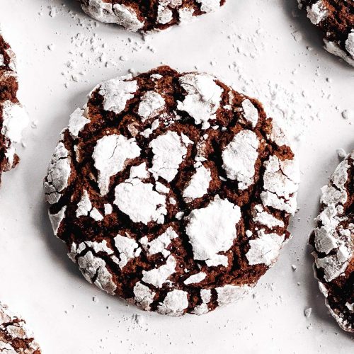 overhead view of chocolate crinkle cookie