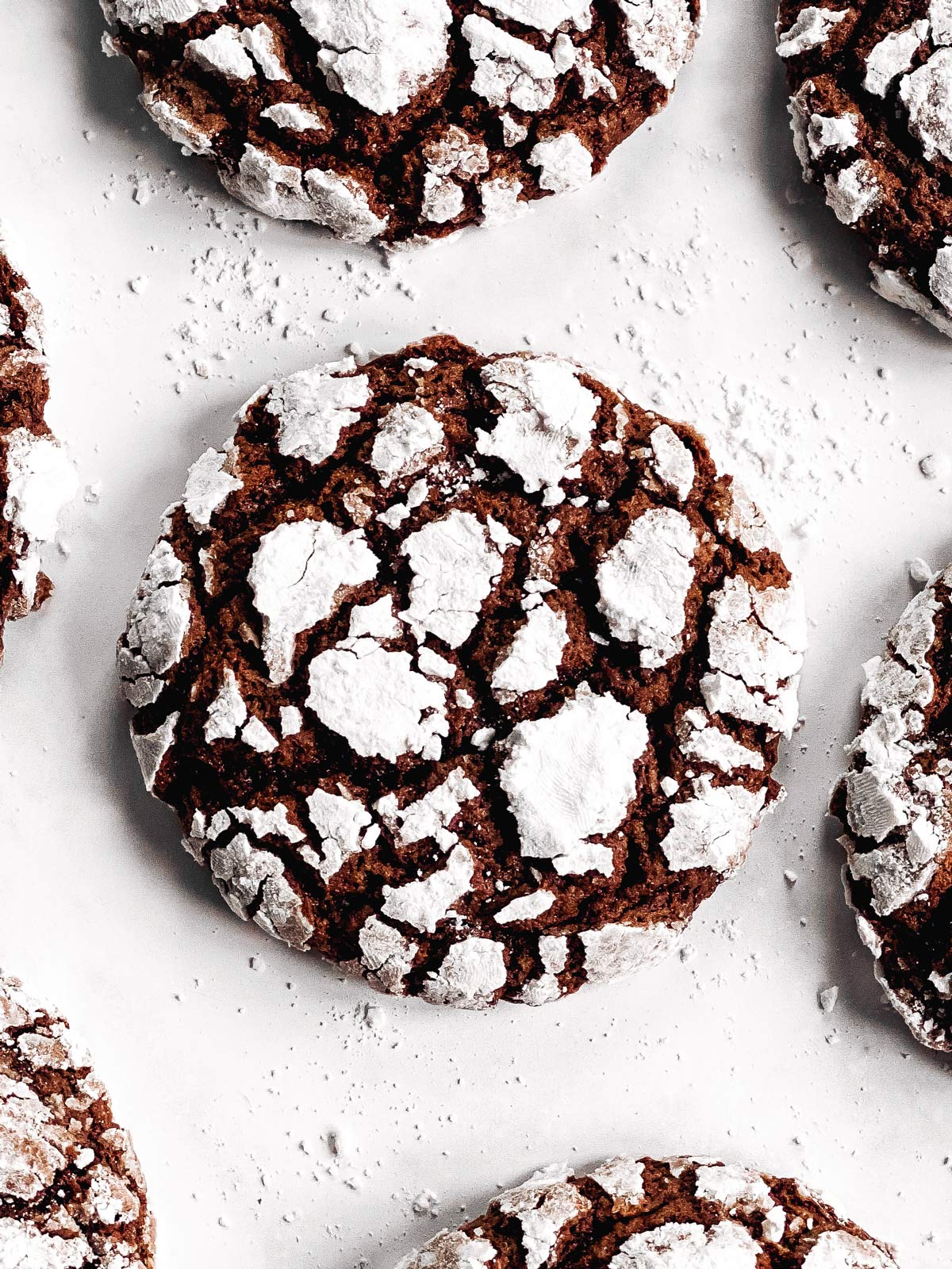overhead view of chocolate crinkle cookie