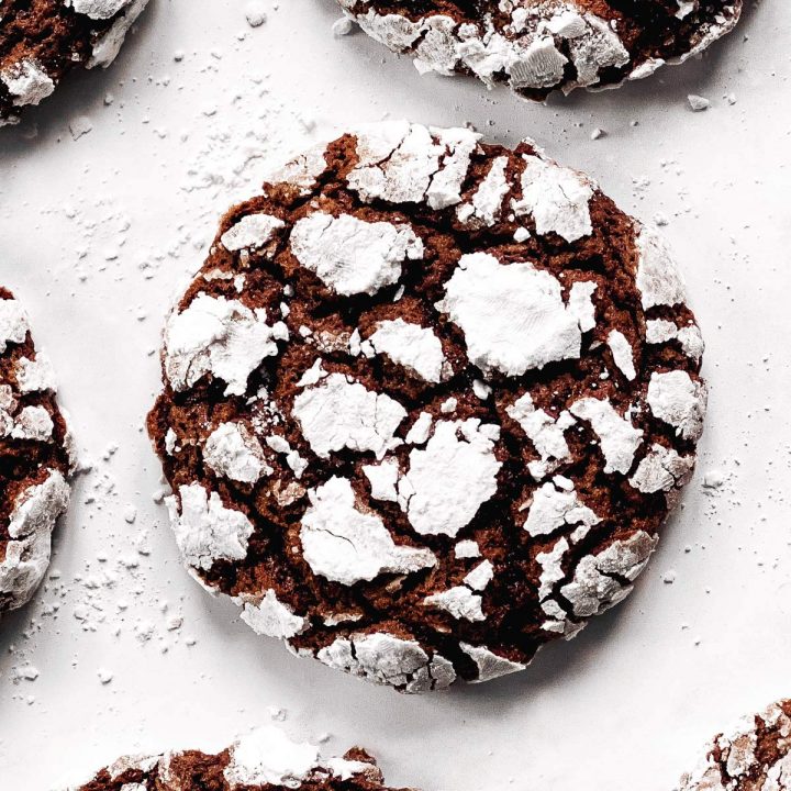 overhead view of chocolate crinkle cookie