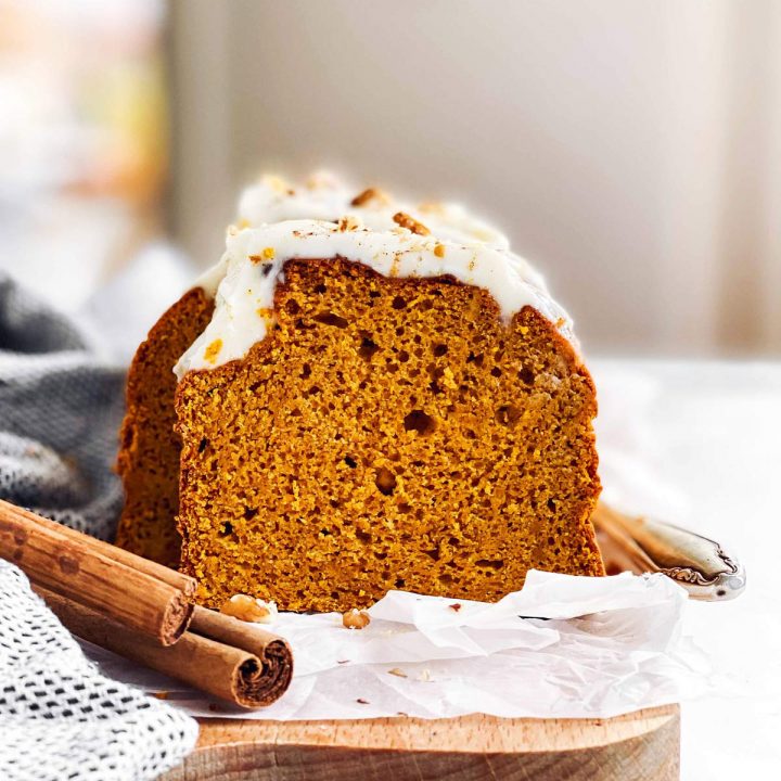 sliced pumpkin bread from straight ahead