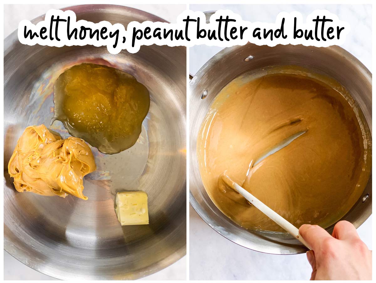 collage of images to show melting peanut butter with honey and butter