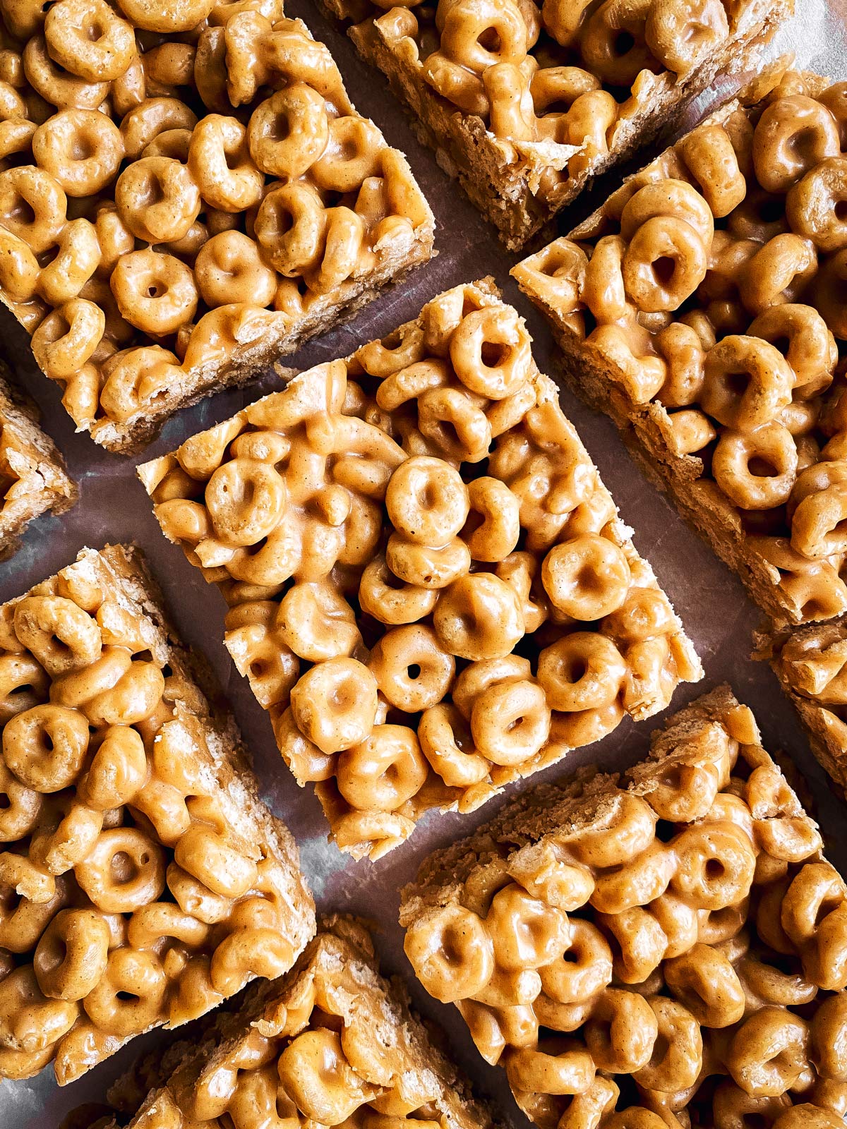 close up photo of sliced peanut butter cheerio bars