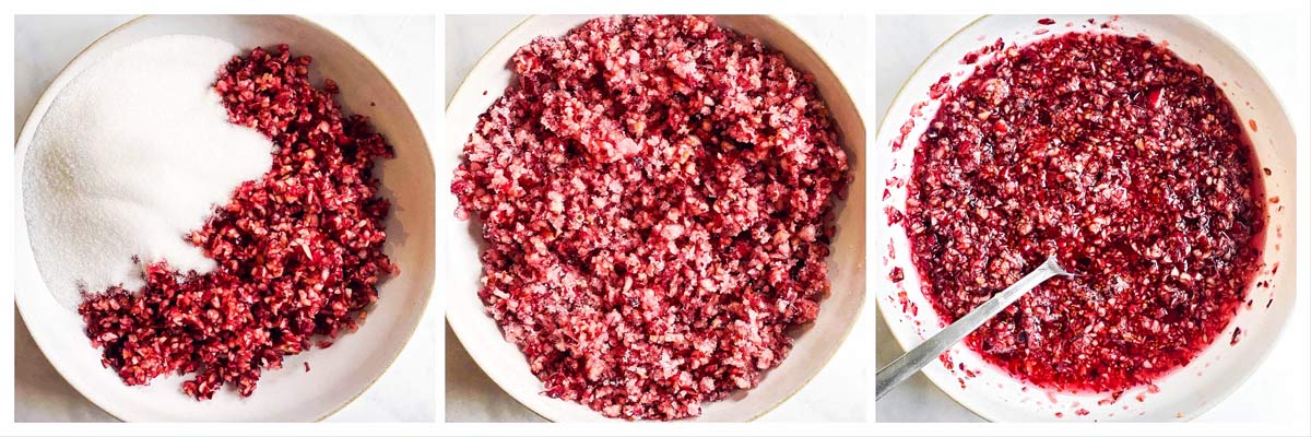 collage of cranberry relish in the making