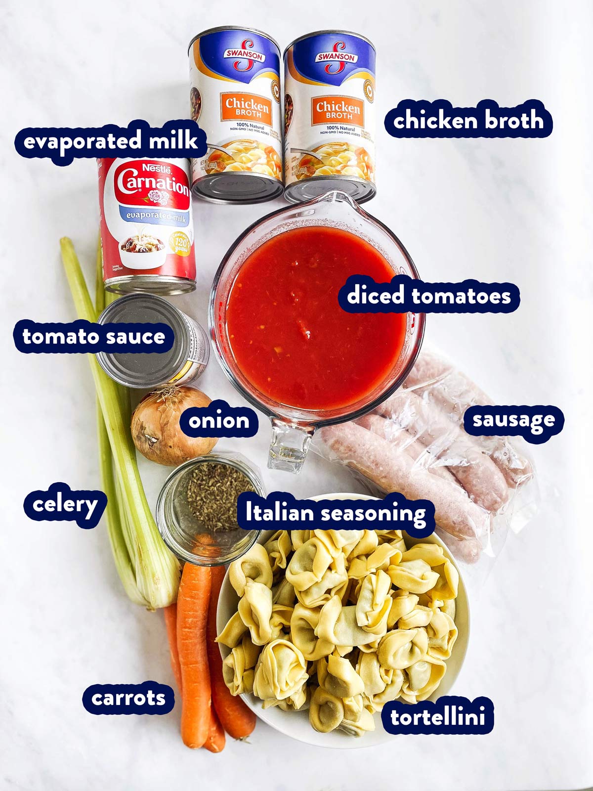 collage of ingredients to make tortellini soup