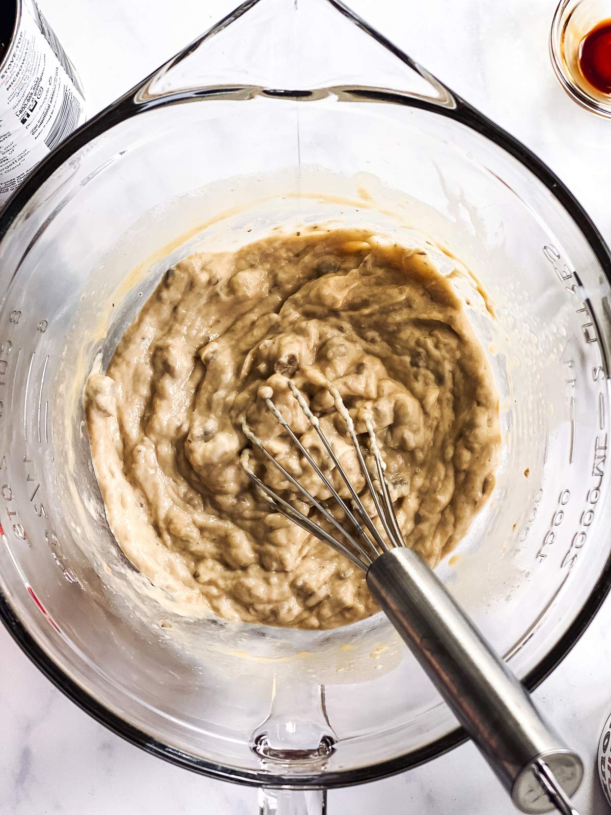 sauce for green bean casserole in glass bowl