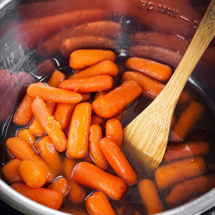 close up view of glazed carrots in instant pot