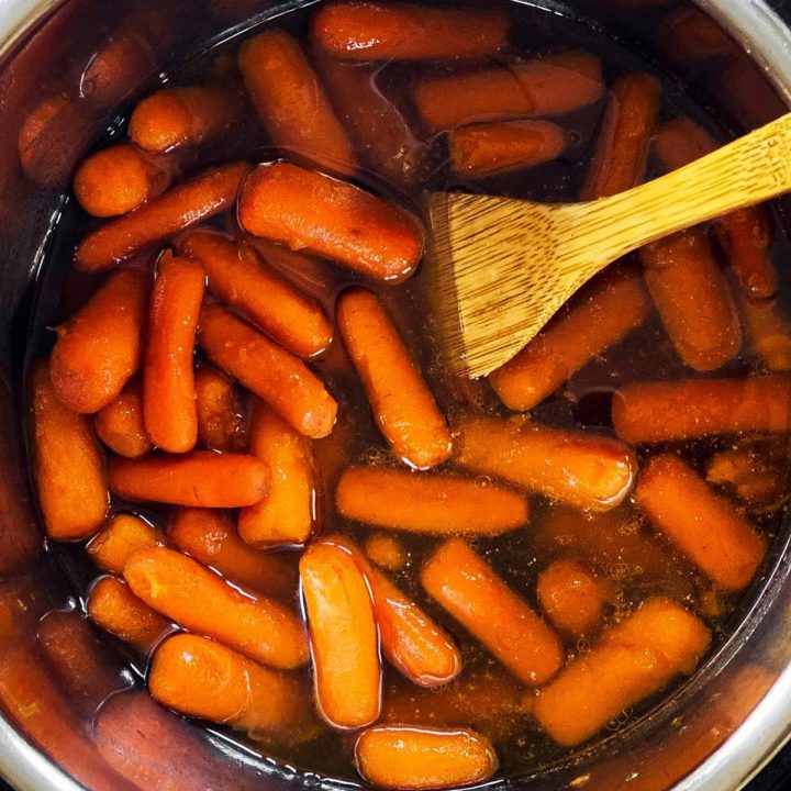 overhead view of instant pot with glazed carrots