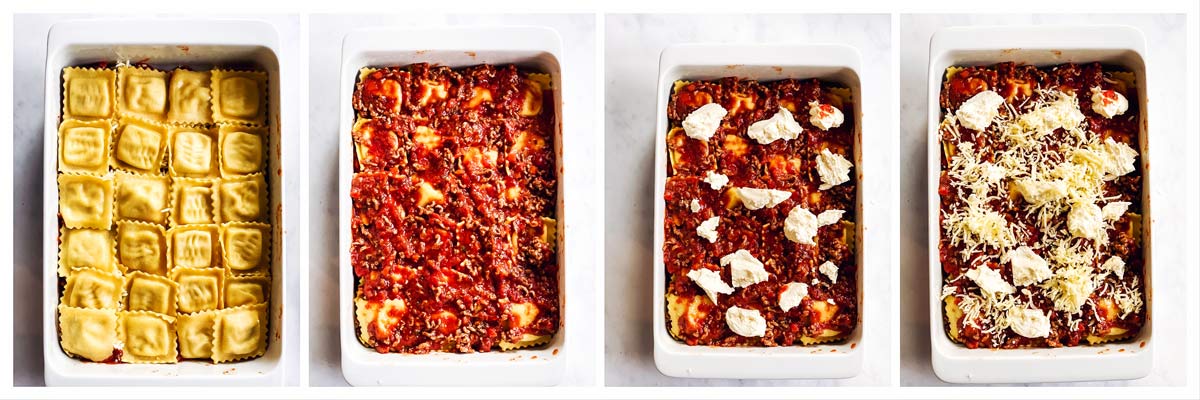 collage to show second layer of a lazy lasagna