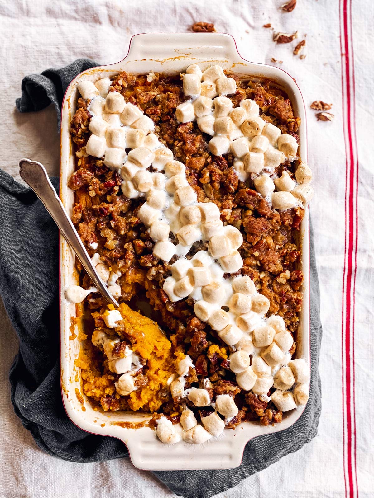 overhead view of sweet potato casserole