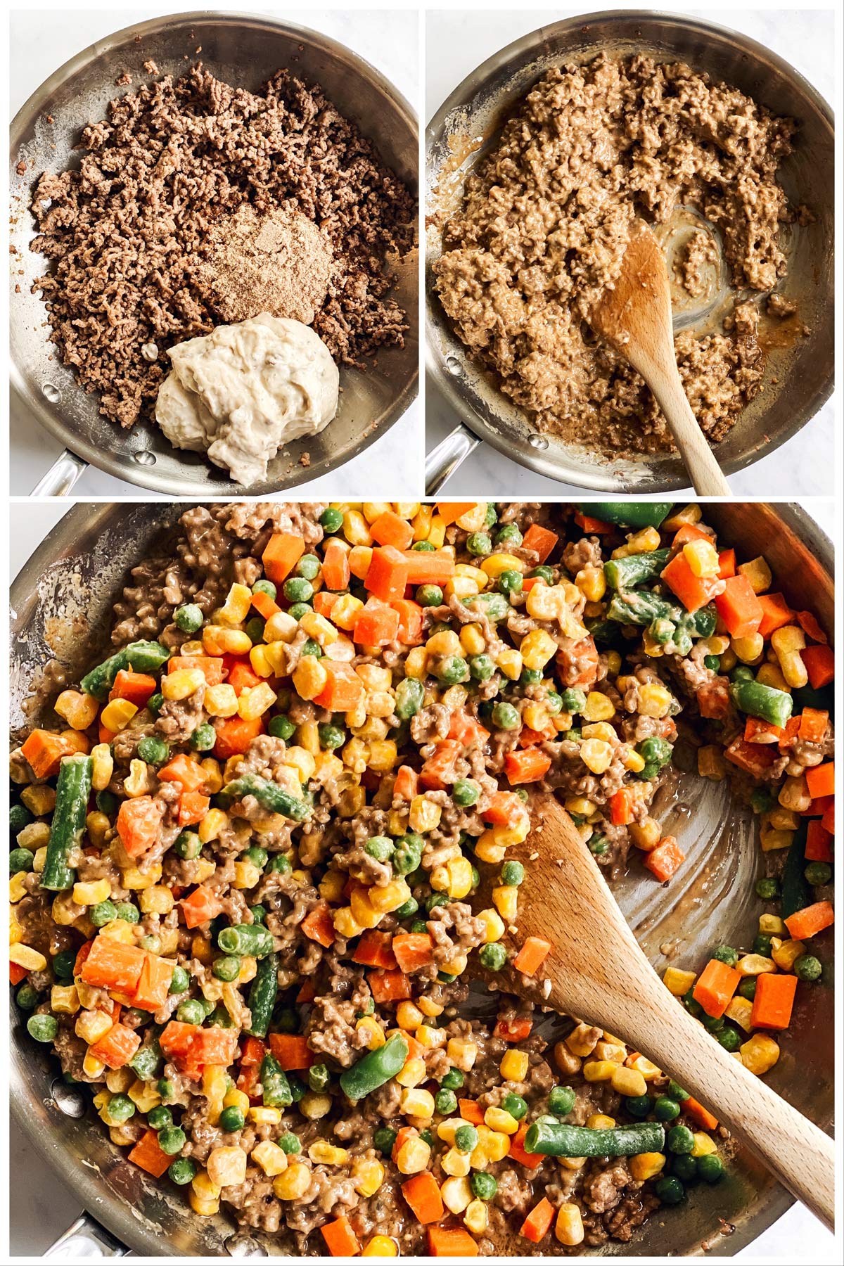 collage of steps to show making shepherd's pie filling