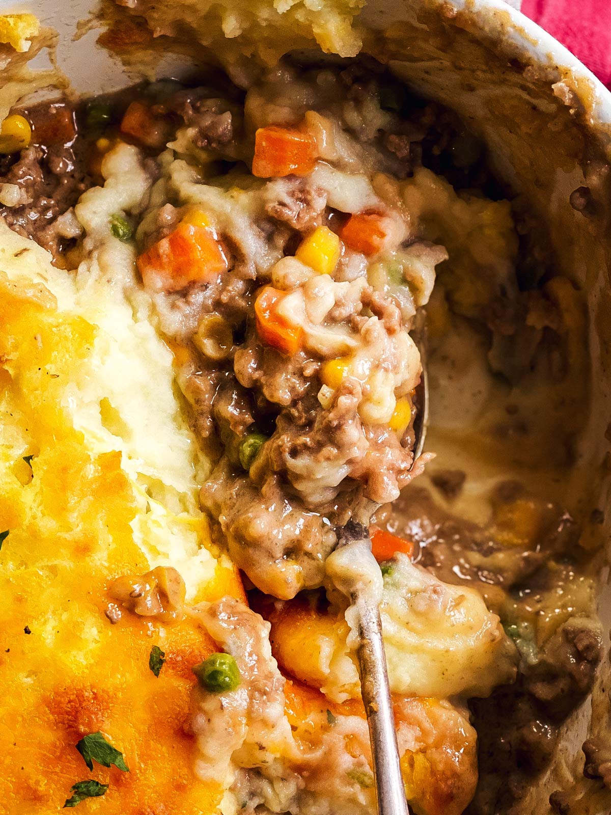 close up photo of shepherd's pie filling