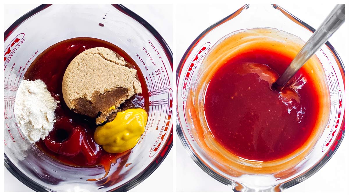 collage of images that show how to make a ketchup glaze for meatloaf