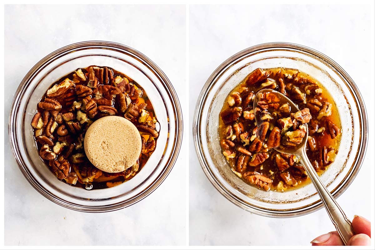 collage to show how to make a brown sugar pecan glaze