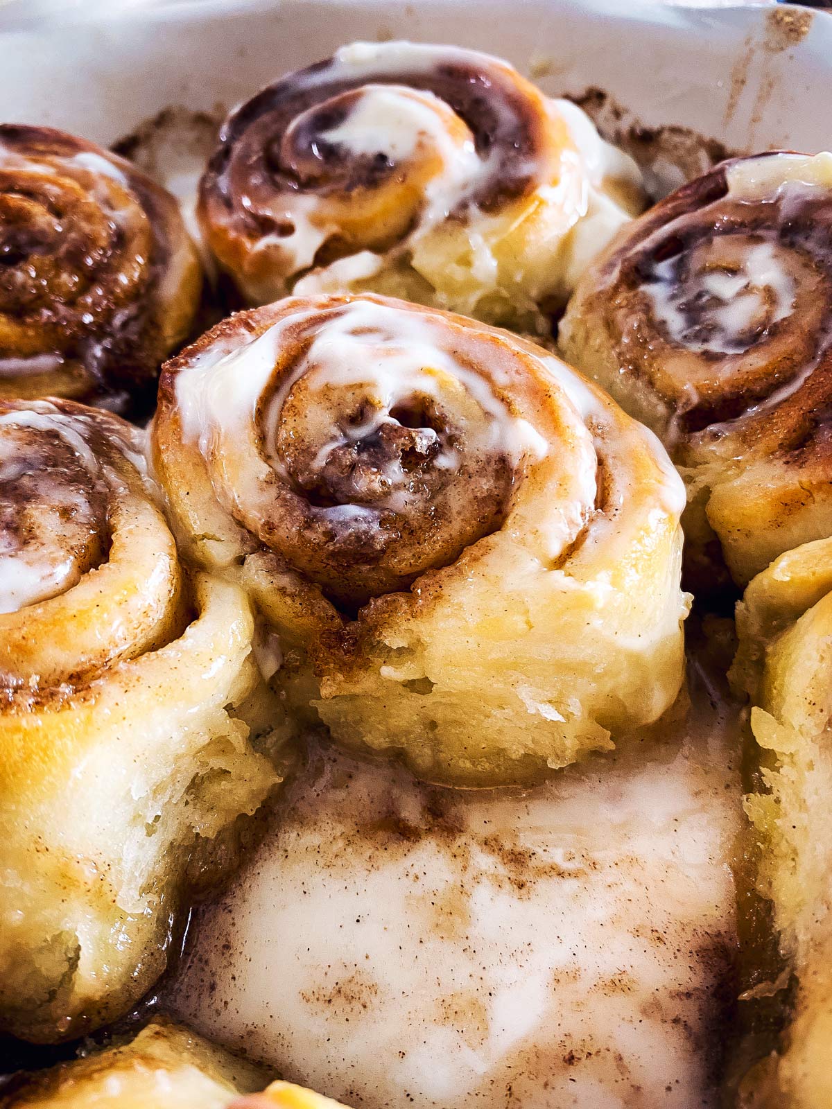 close up photo of cinnamon roll made with frozen bread dough