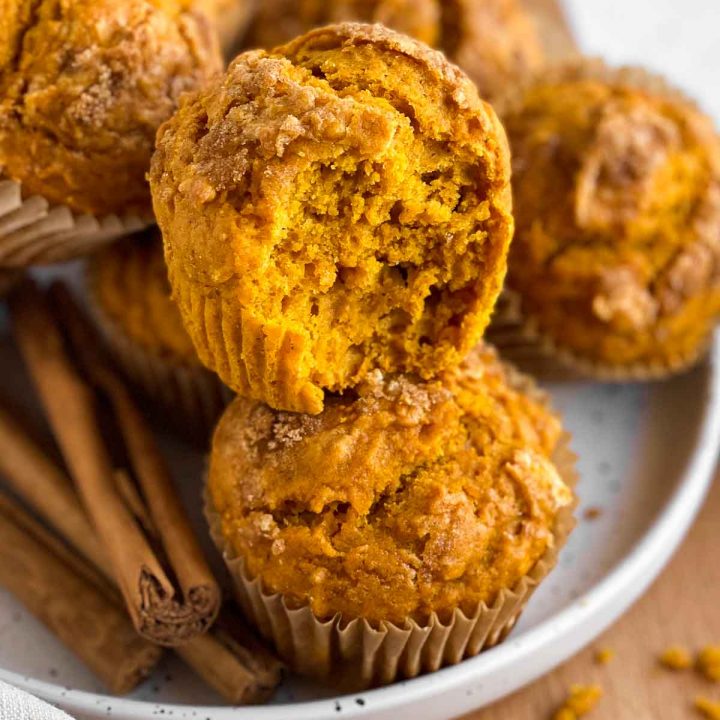 cake mix pumpkin muffins on white plate