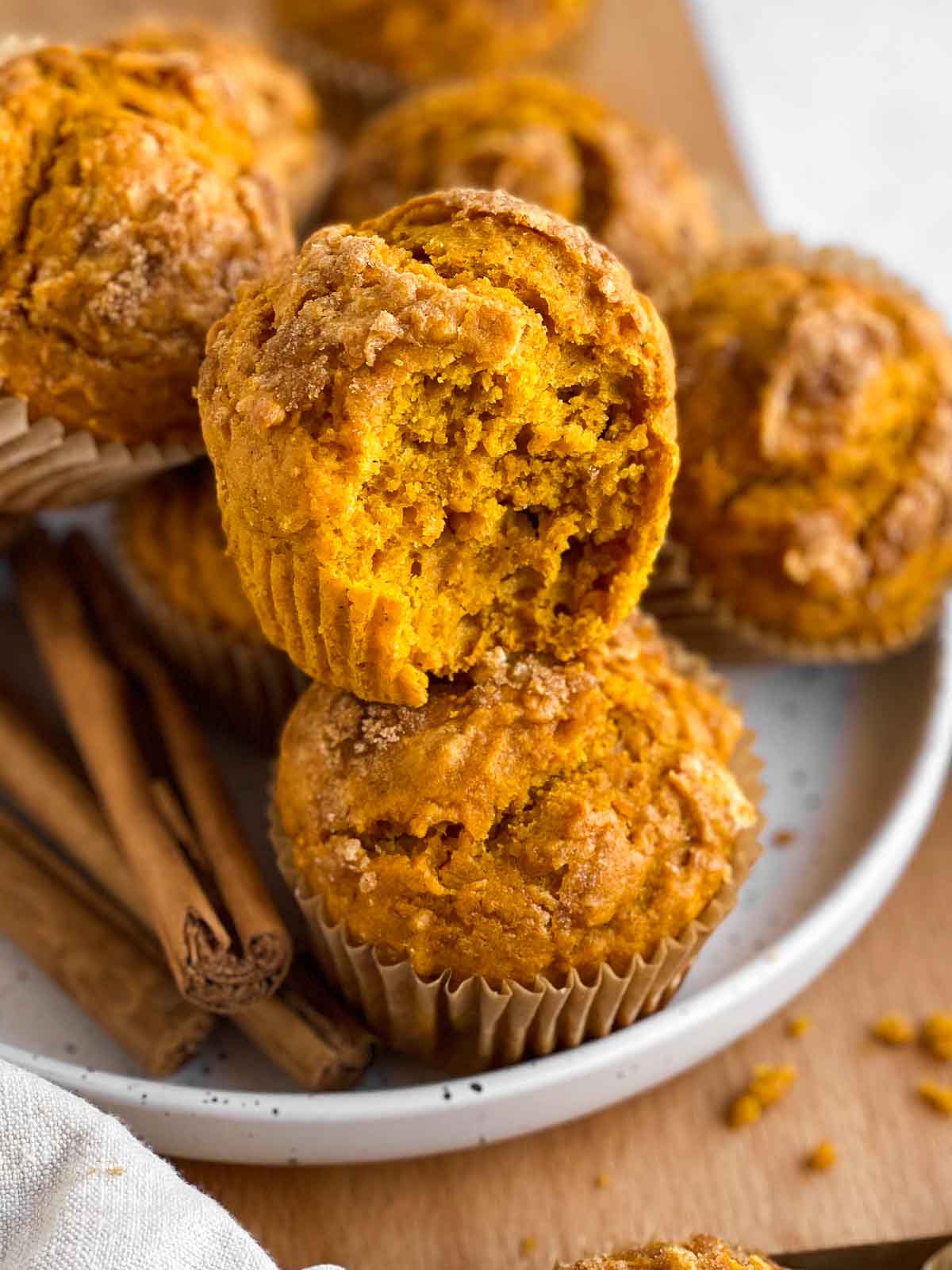 cake mix pumpkin muffins on white plate